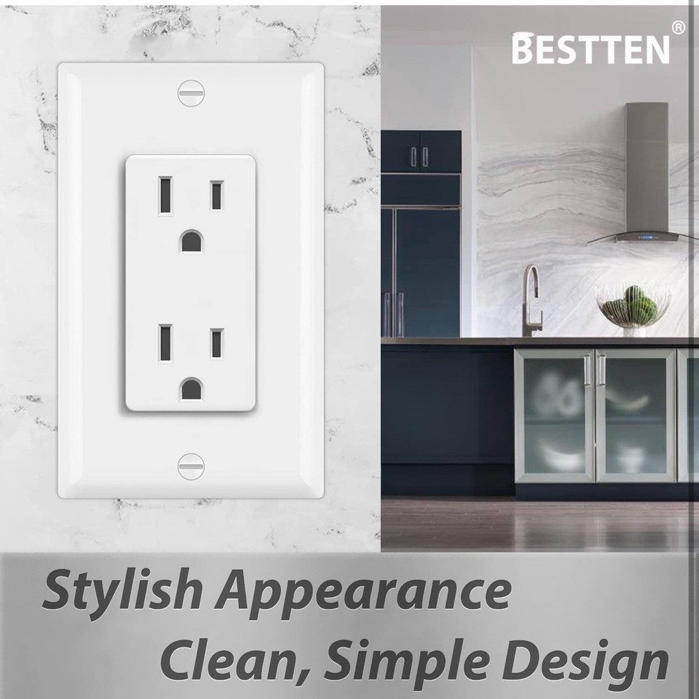 BESTTEN 30 Pack 15 Amp Decorator Receptacle Outlet w/ Screwless Wall Plates - Picture 4 of 9
